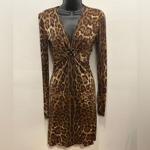 EUC Roberto Cavalli Leopard Bodycon Deep Vneck Dress - Size Medium